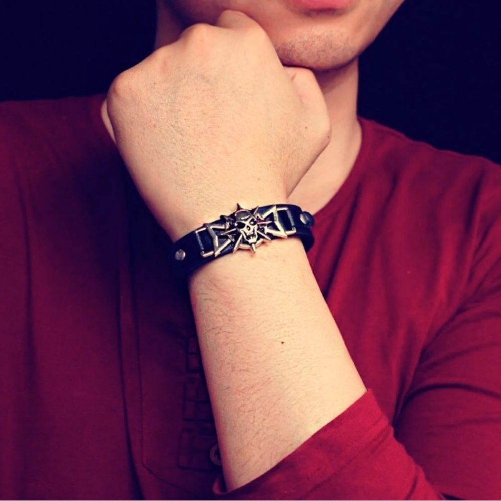 Skeleton Skull Punk Gothic Rock Leather Belt Buckle Bracelets For Men